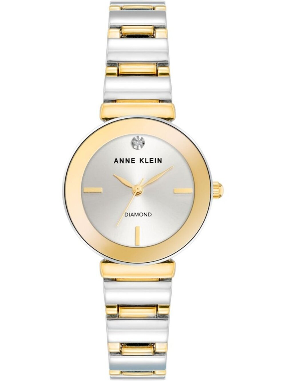 Anne Klein Women's Silver Gold Analog Quartz Genuine Diamond Dial Bracelet Watch